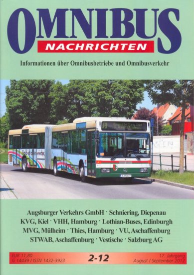 Omnibus Nachrichten 2-2012 mit Augsburg Bericht (Bus-Fuhrpark) - zum Schließen ins Bild klicken